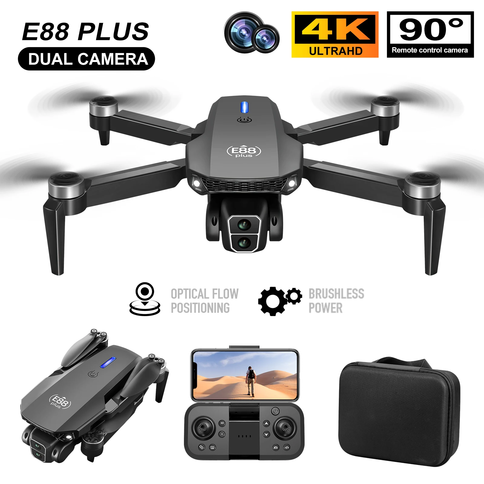 New E88 Plus Quadcopter Drone: - Rc Helicopter Case avaliação e preço